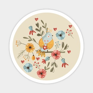 BoHo Bird and Flowers Magnet